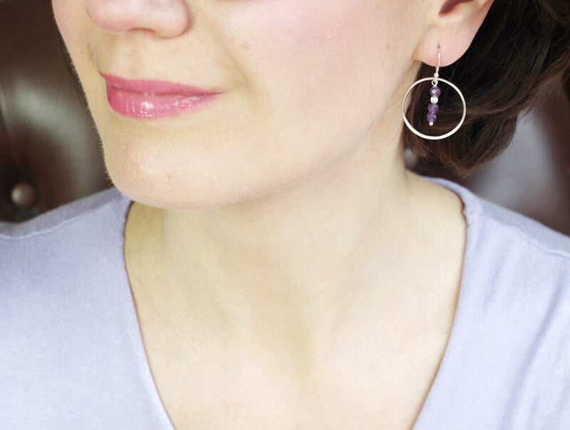 amethyst hoop earrings styled