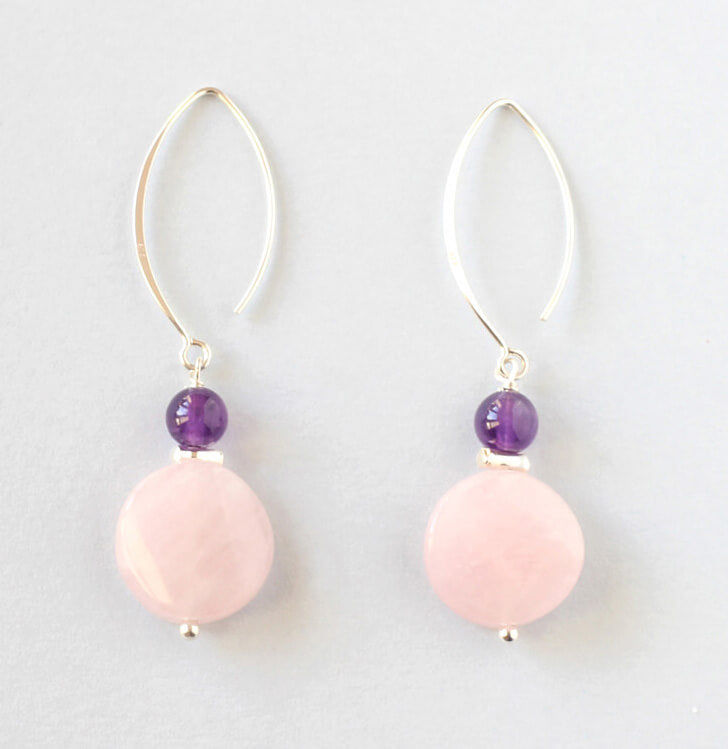 amethyst rose quartz coin earrings
