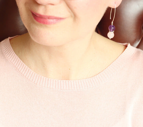 amethyst rose quartz earrings model