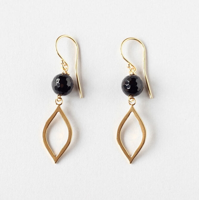 black onyx gold marquise earrings
