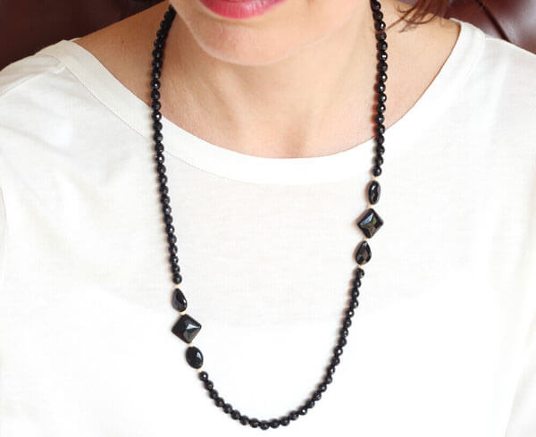 black onyx long necklace styled