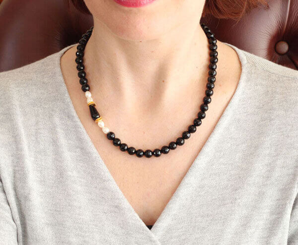 Culture Pearl And Black Onyx Pirohee Necklace - Jaipur Jewels