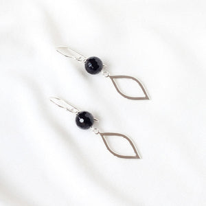 black onyx silver marquise earrings ILgemstones