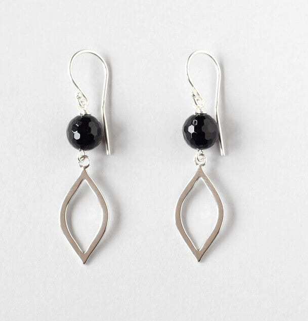 black onyx silver marquise earrings