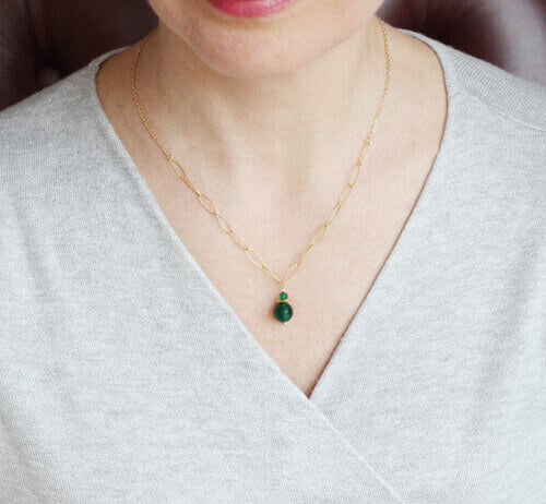 green agate delicate necklace shorter styled