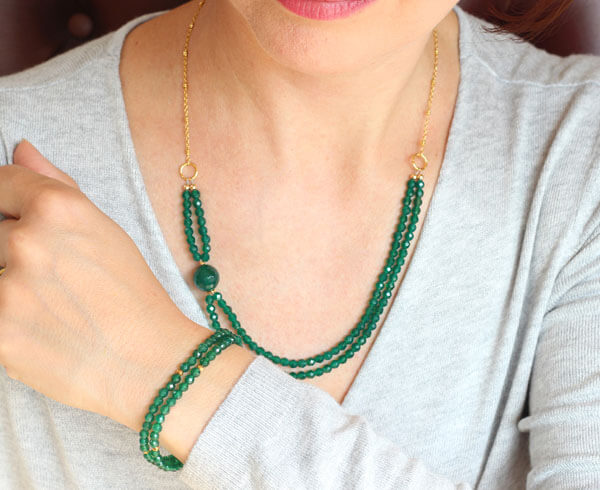 green agate double bracelet styled