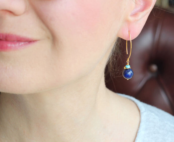 lapis lazuli gold earrings styled