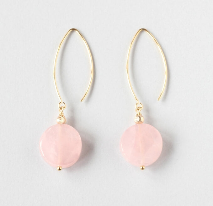rose quartz coin earrings