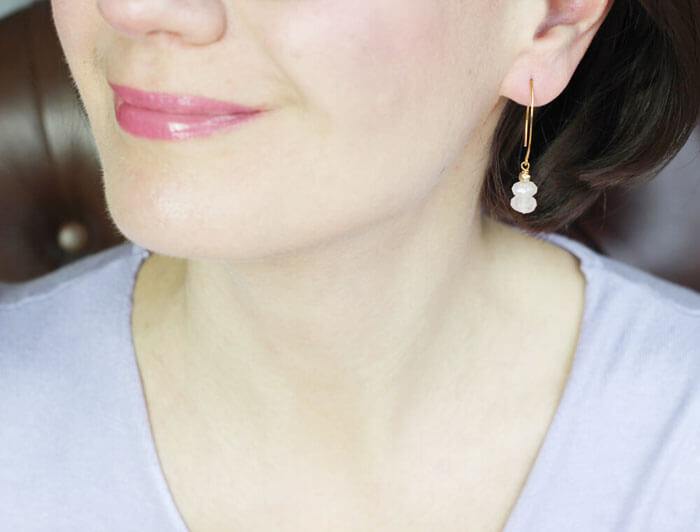 rose quartz gold earrings styled
